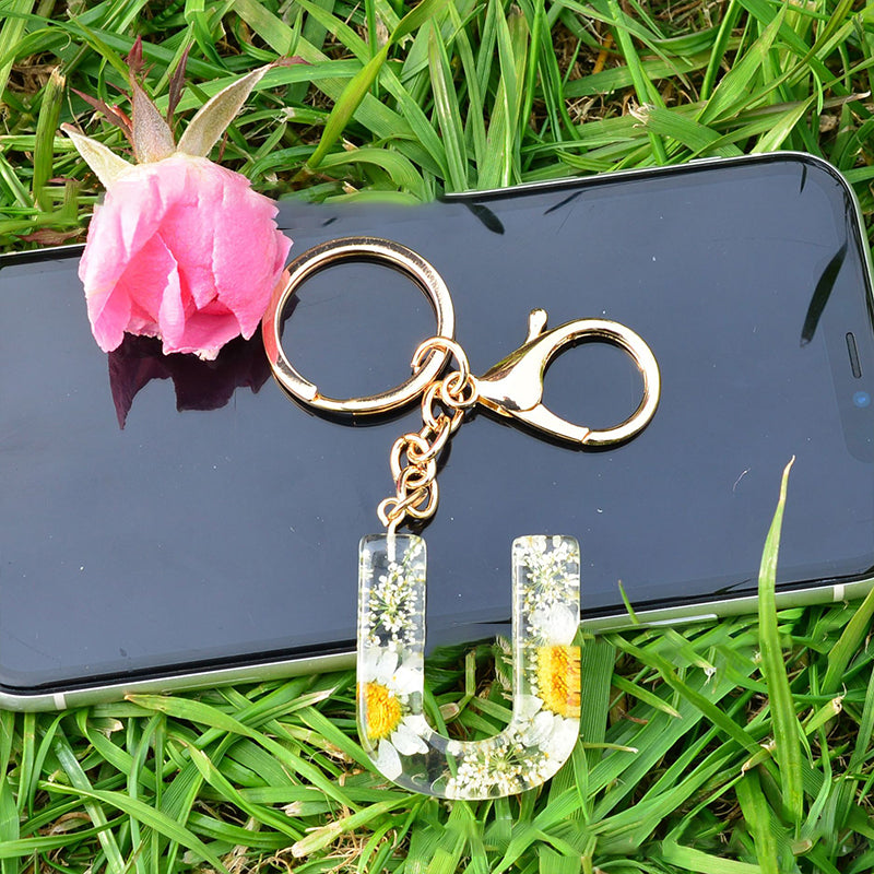 Crystal Epoxy Daisy Alphabet Keychain