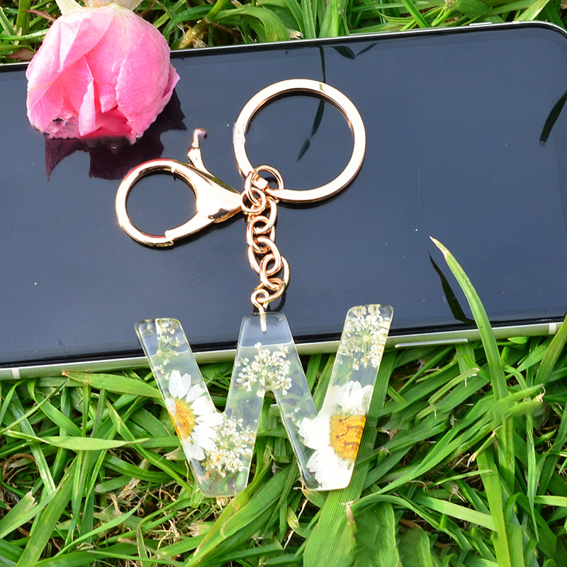 Crystal Epoxy Daisy Alphabet Keychain