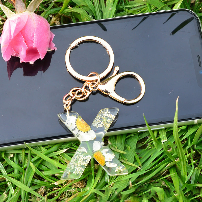 Crystal Epoxy Daisy Alphabet Keychain