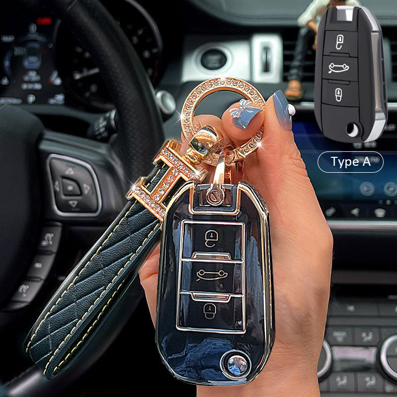 Citroen Car Key Case Rhinestones Keychain