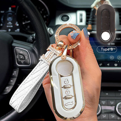 Fiat Car Key Case Rhinestones Keychain