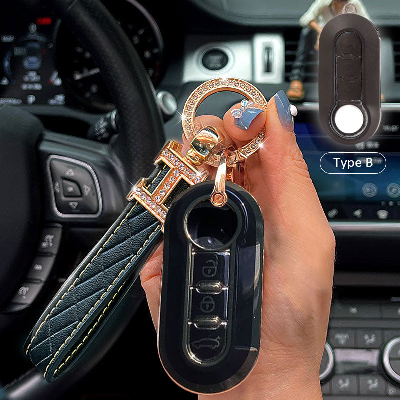 Fiat Car Key Case Rhinestones Keychain