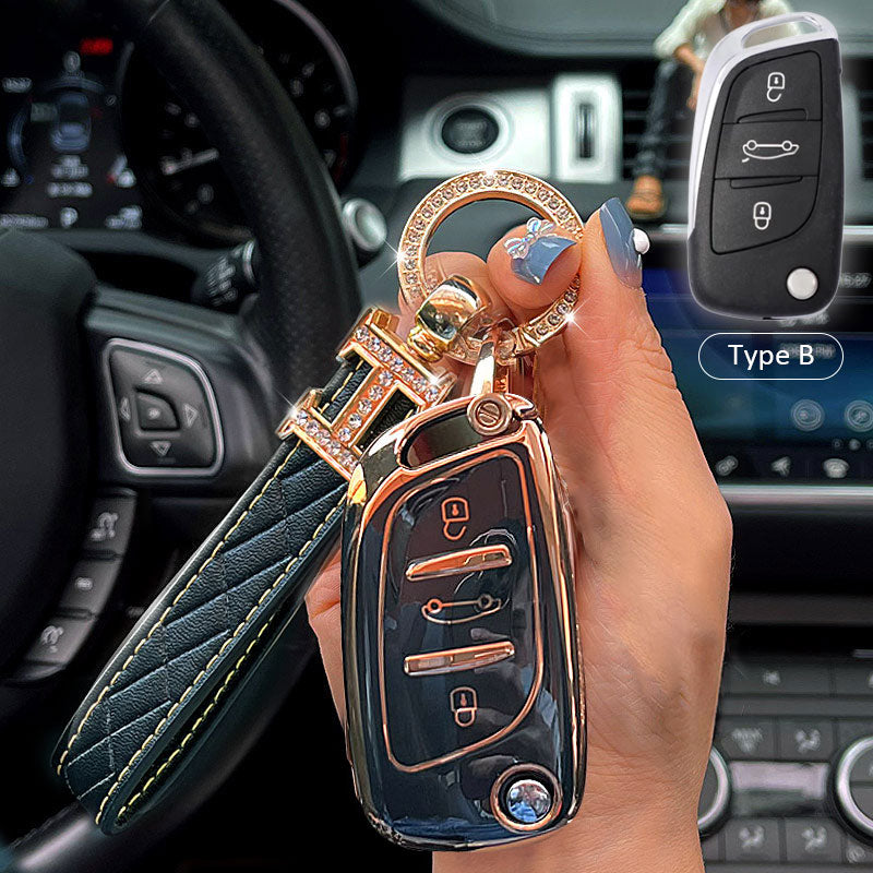 Citroen Car Key Case Rhinestones Keychain